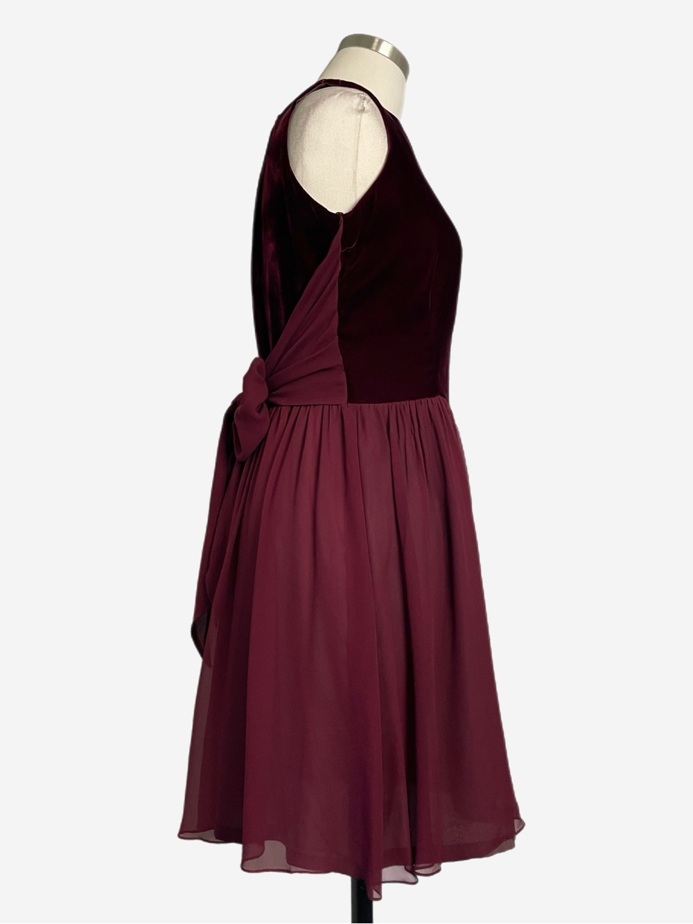 Vintage Y2K Elizabeth Wayman burgundy velvet silk bow mini dress whimsigoth S/M - Picture 5 of 12